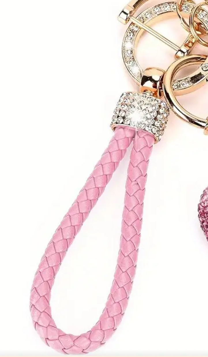 Car Wrist Keychain Rhinestone Pink