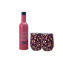 Kasey Rainbow Be Kind Double Wall Insulated Wine Set 3pc Spots Gift Boxed