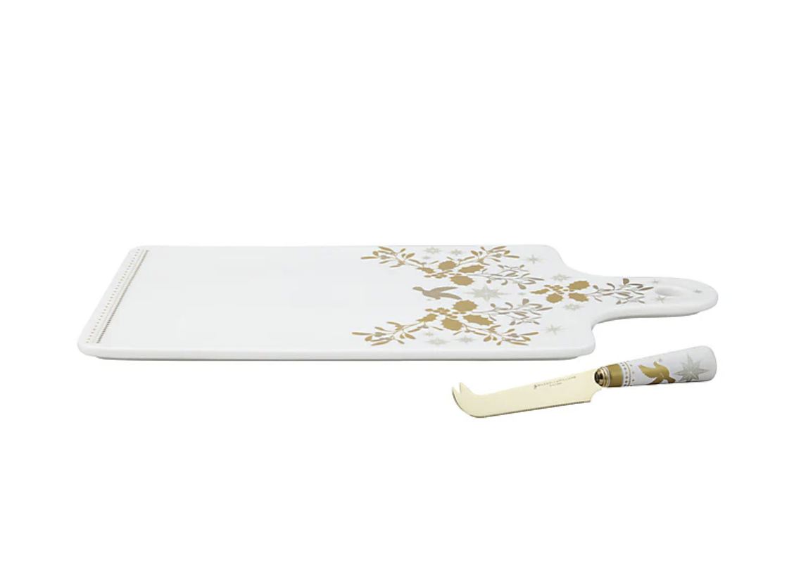 MW White Christmas Cheese Paddle & Knife Set Gift Boxed
