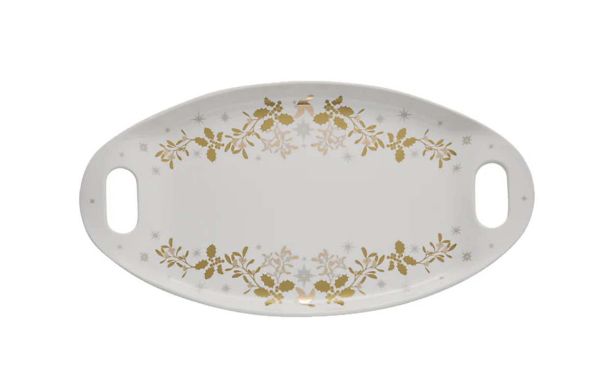 MW White Christmas Handled Oval Platter 52.5x28cm Gift Boxed