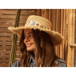 Quinn Raffia Wide Brim Hat - Natural Blue