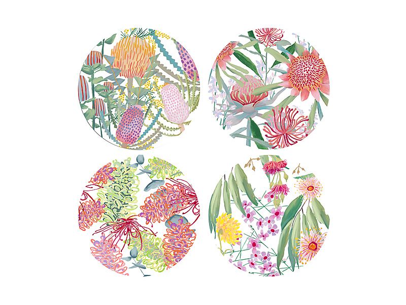 Royal Botanic Gardens Native Blooms Ceramic Coaster 10.5cm Set of 4 Gift Boxed