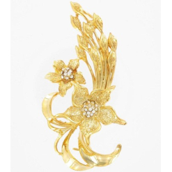 Gold Diamante Floral Spray Brooch