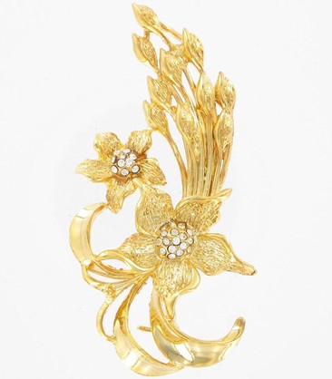 Gold Diamante Floral Spray Brooch