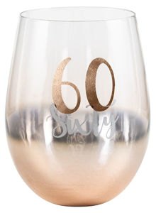 60th Gold Ombre Stemless Wine Glass 600ml