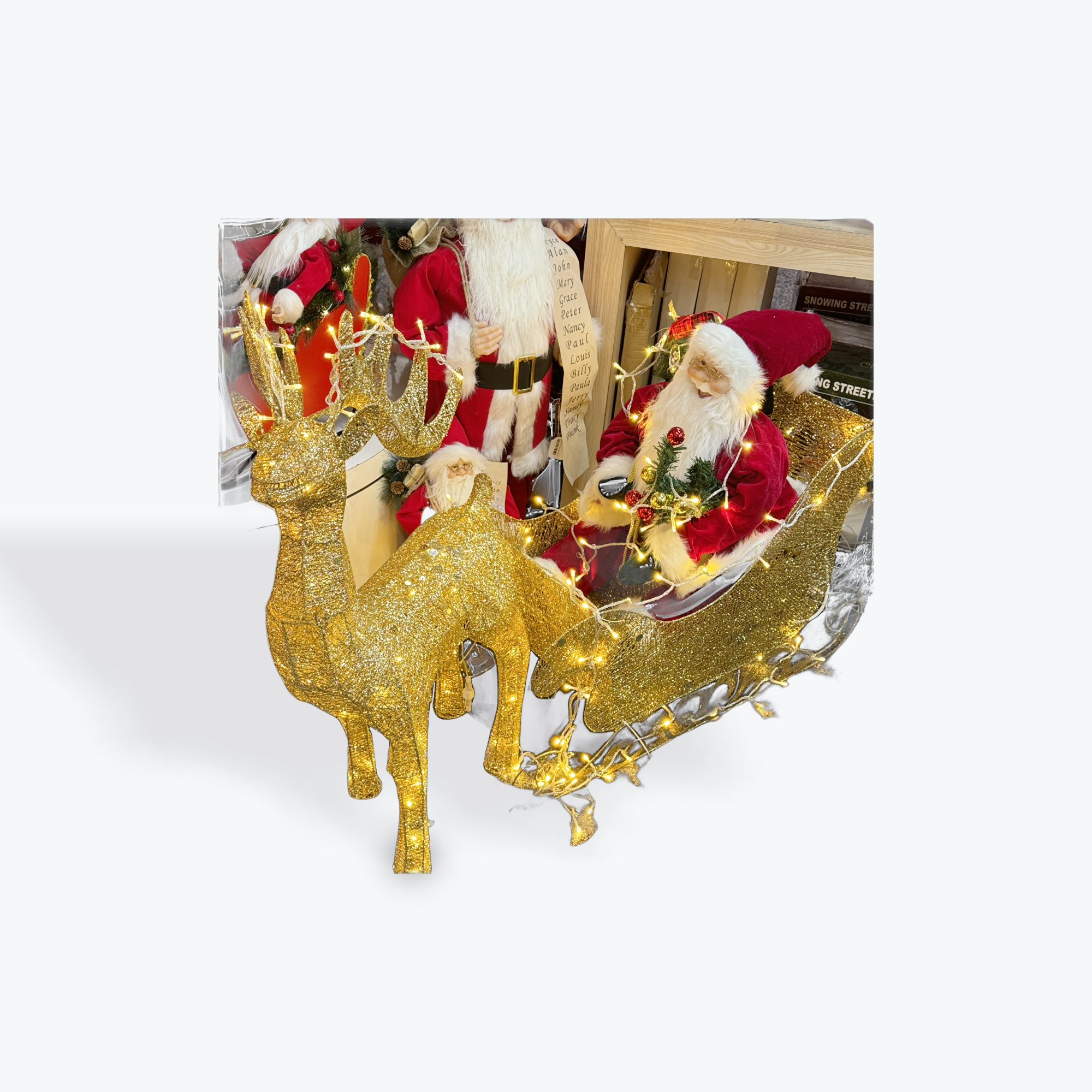 Gold Reindeer with Sleigh and Santa Large