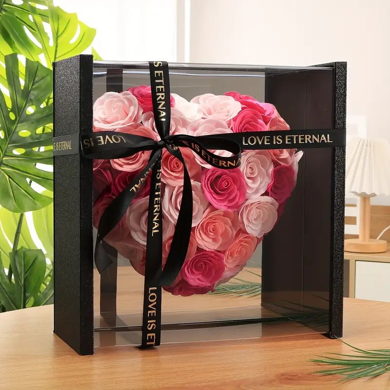 Heart-Shaped Eternal Rose Gift Box with Acrylic Display Case