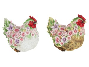 24cm Sitting Hen with Flower Finish 2 Assorted