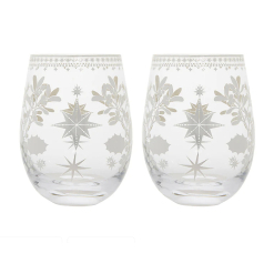 MW White Christmas Stemless Wine Glass 550ML Set of 2 Silver Gift Boxed