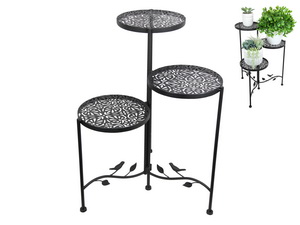 Black Metal Triple Pot Stand with Bird Design