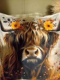 Highland Cow Sunflower Pillow Case