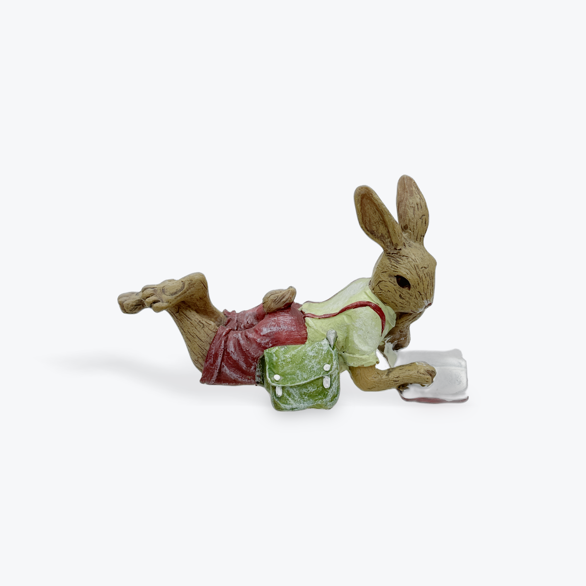 Rabbit Laying with Book Resin Statue 8cm x 13cm