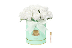 Cote Noire Hat Box Bouquet - Tiffany Blue Box with White Rose Buds