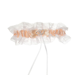 Wedding Garter Apricot Diamante Heart