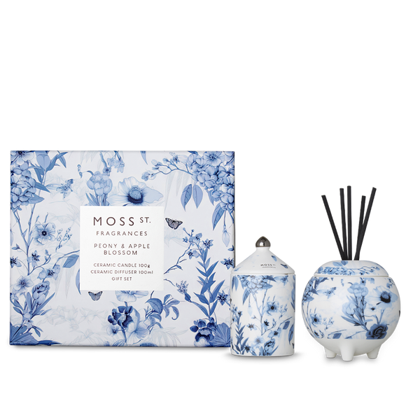 Mini Ceramic Candle & Diffuser Gift Set - Peony & Apple