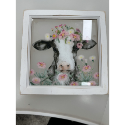 Cow Picture Glass Edged 33cm