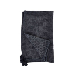 Waffle/Pom Throw Rug - Black