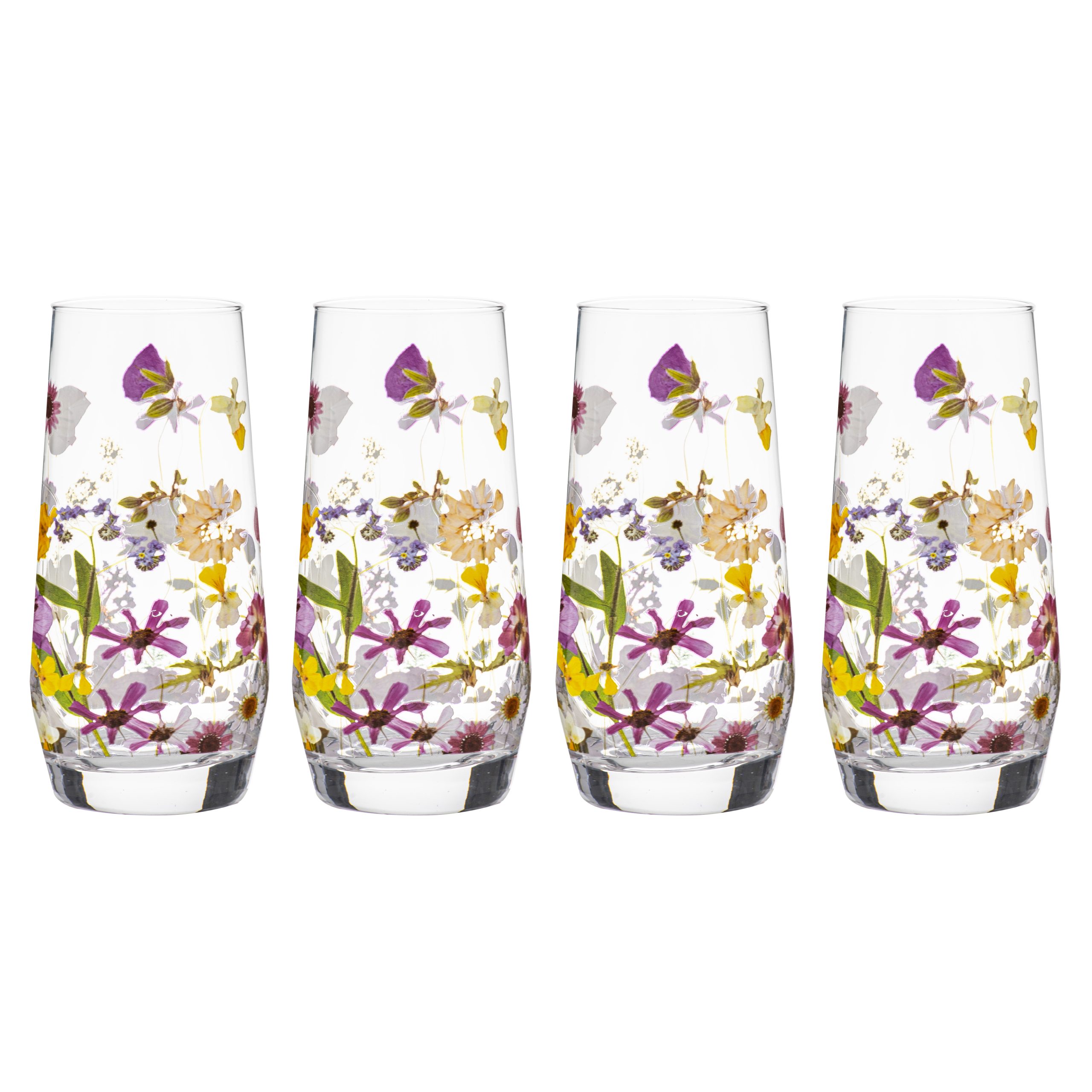 Pressed Flowers 4pk Glass Highball Tumbler