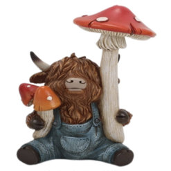 Resin Highland Cow w/Mushroom
