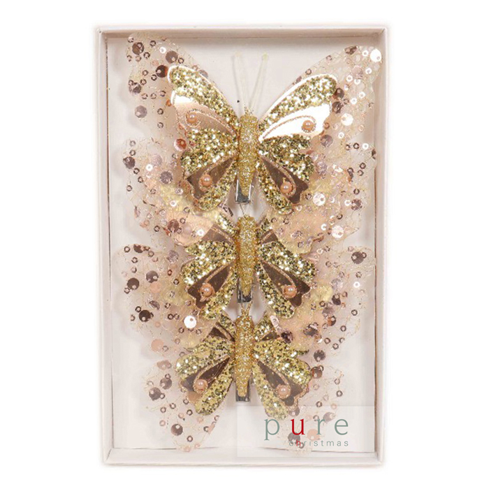 Feather Butterfly Pack 3 Champagne
