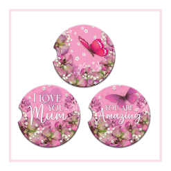 Car Coasters Pink Petal Butterflies