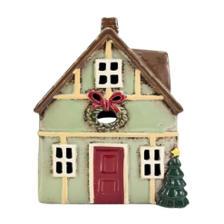 Xmas House with String of Lights - Tealight