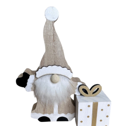 Xmas Gnome with Present - Wooden