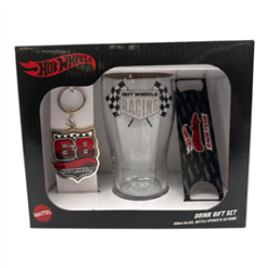 Hot Wheels Bar Gift Set Pint Glass, Bottle Opener, Key Chain