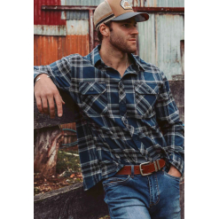 Nambour Mens Full Button Flannel - Petrol Blue