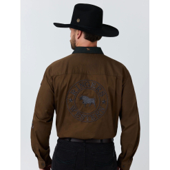 Hawkeye Contrast Collar Full Button Work Shirt - Saddle Brown