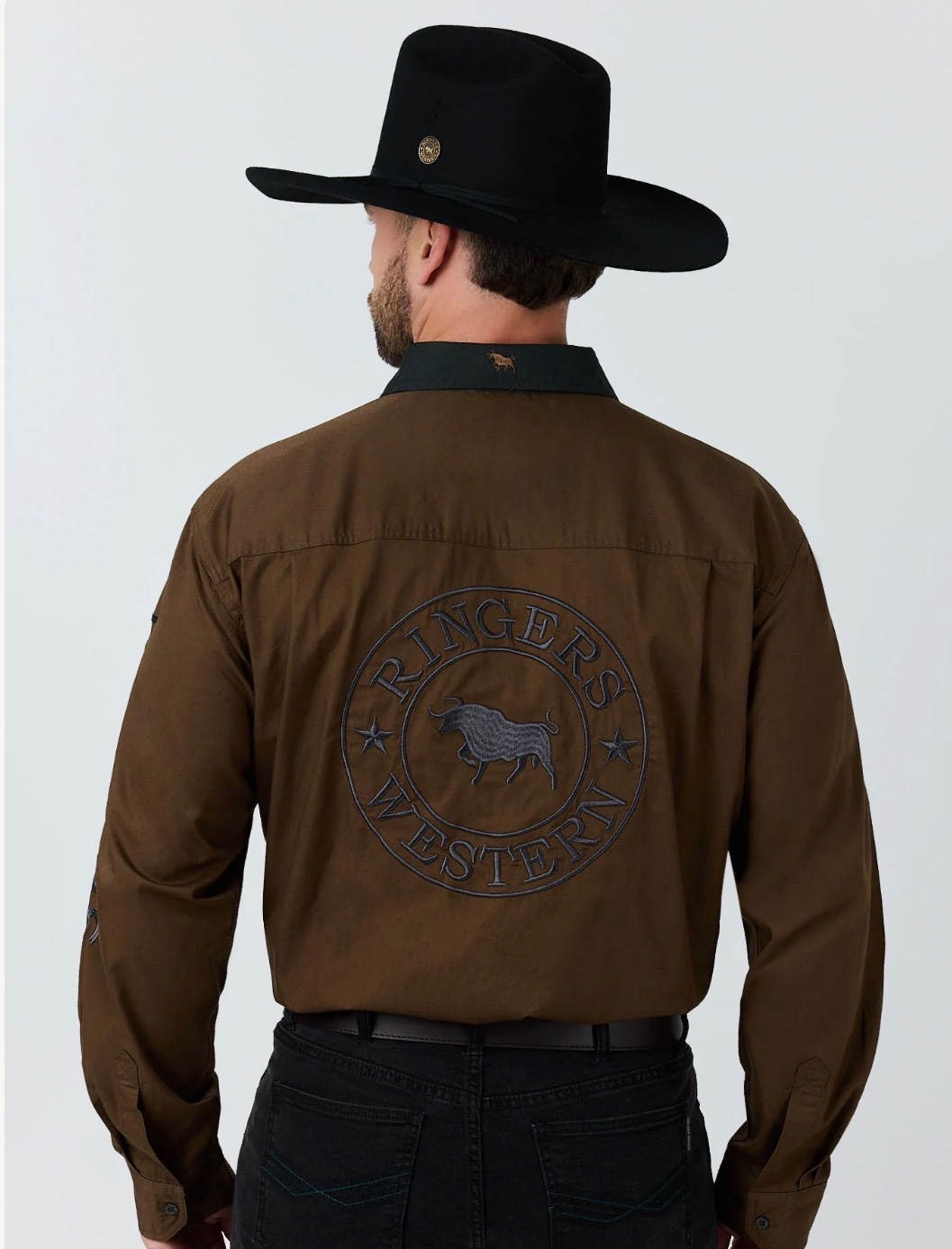 Hawkeye Contrast Collar Full Button Work Shirt - Saddle Brown