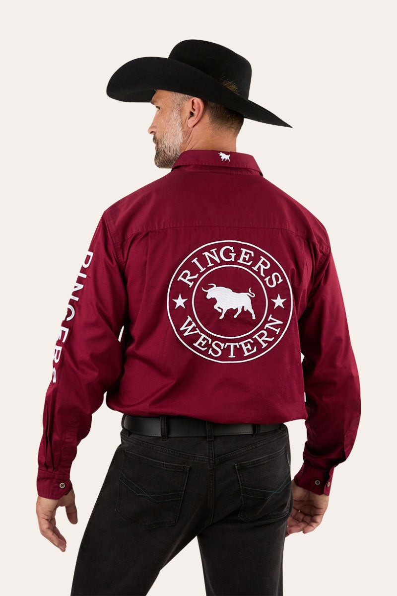 Hawkeye Mens Full Button Work Shirt - Burgundy - Image 2