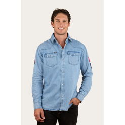Young and Free Mens Western Shirt - Light Wash Blue