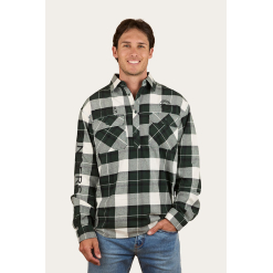 Kingswood Mens Half Button Flannel - Pine / White