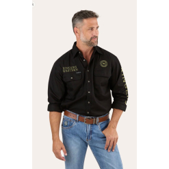 Hawkeye Mens Full Button Work Shirt - Black/Camo