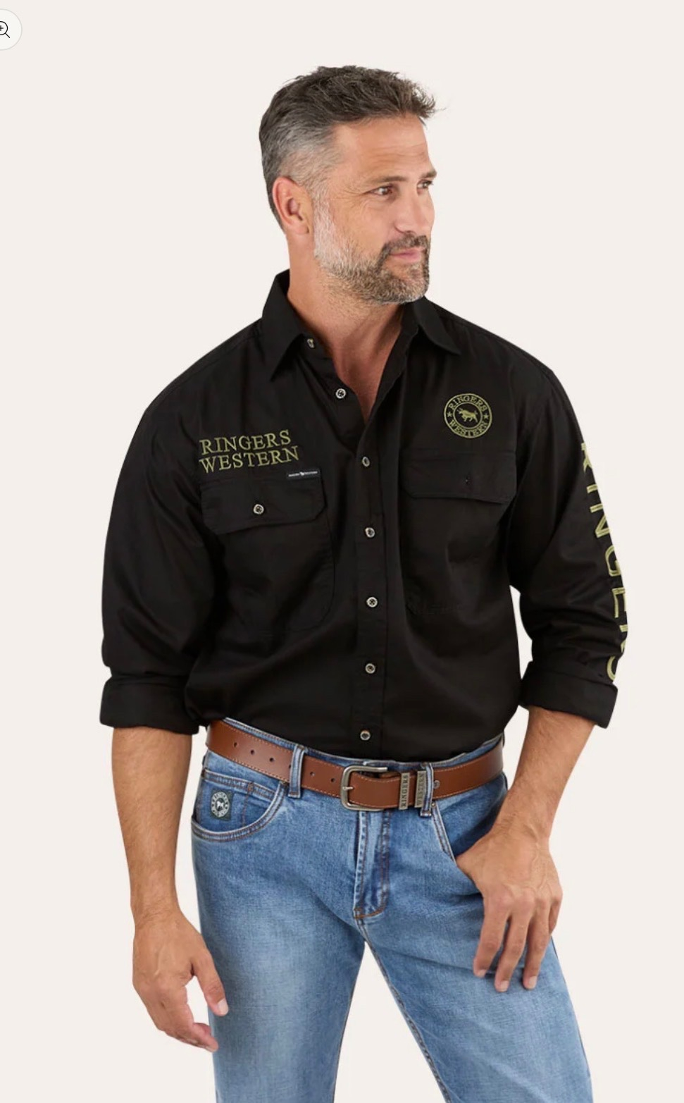 Hawkeye Mens Full Button Work Shirt - Black/Camo
