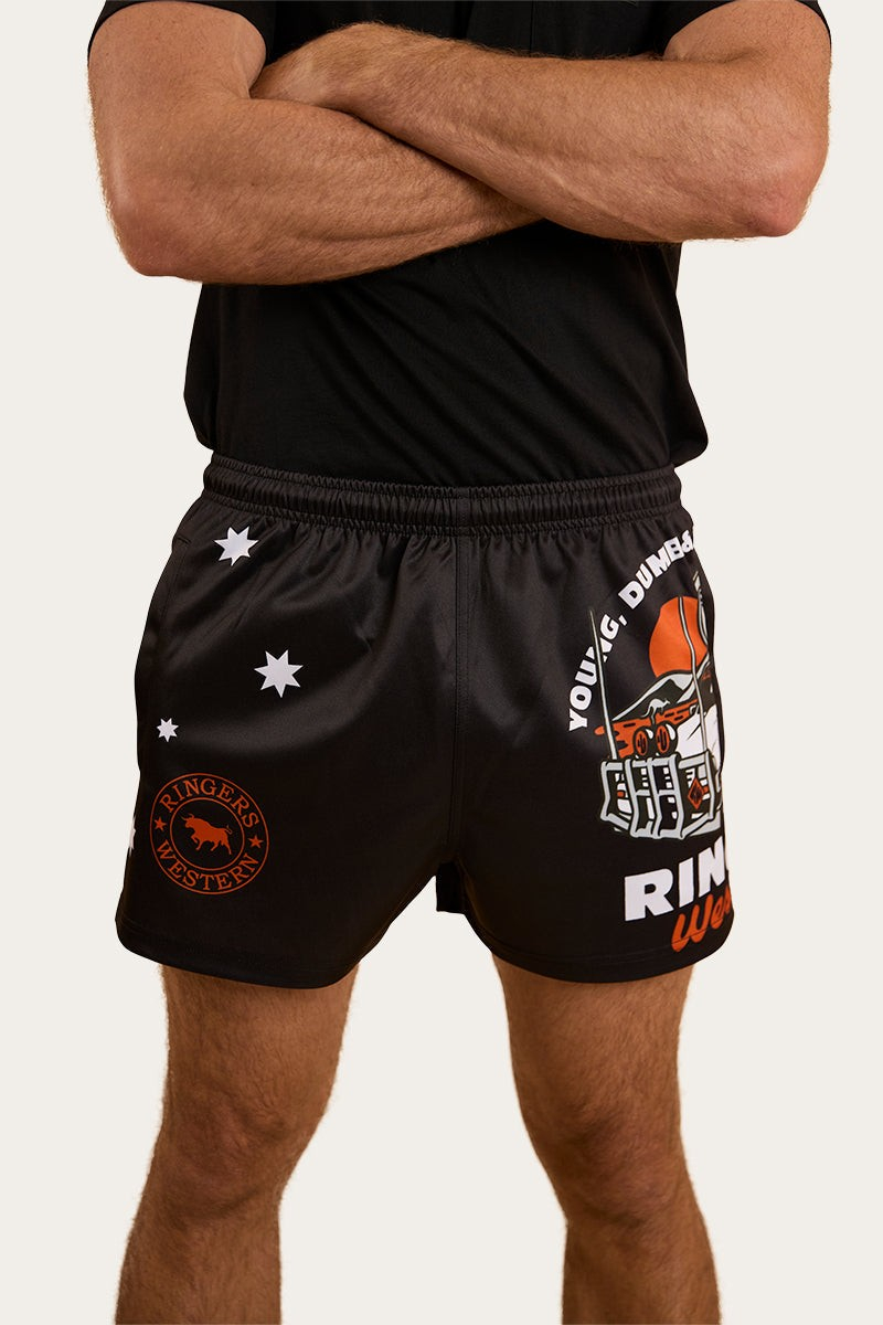 Young and Dumb Mens Footy Short - Black/Orange