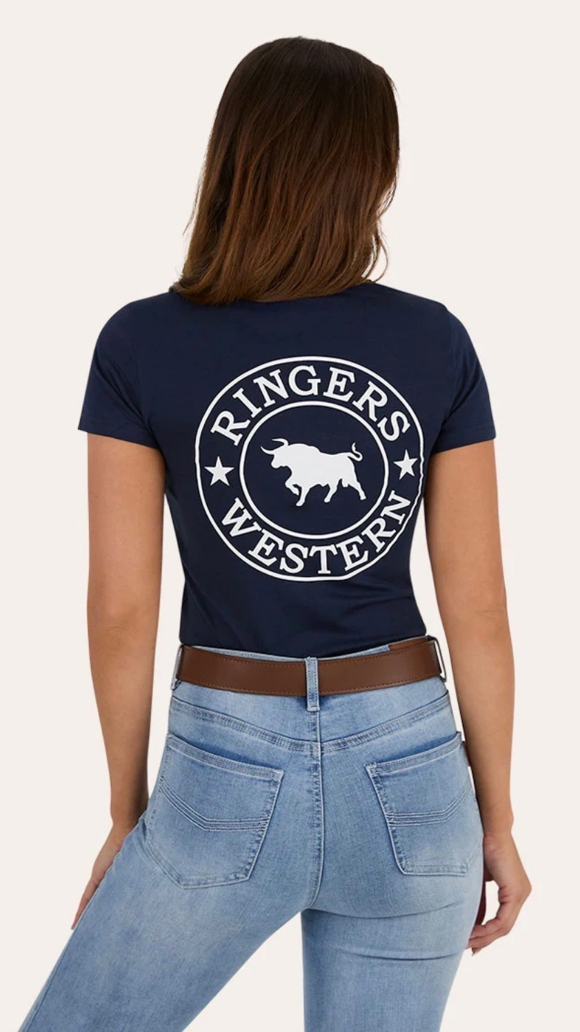 GEC Sig Bull Womens Classic Fit T Shirt - Navy with White Print - Image 2
