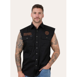 Ringers Racing Mens Full Button Sleeveless Work Shirt - Black