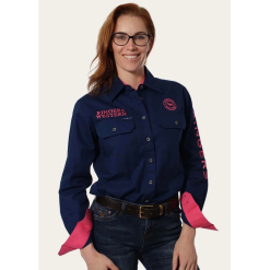 Signature Jillaroo Womens Full Button Work Shirt - Navy / Melon