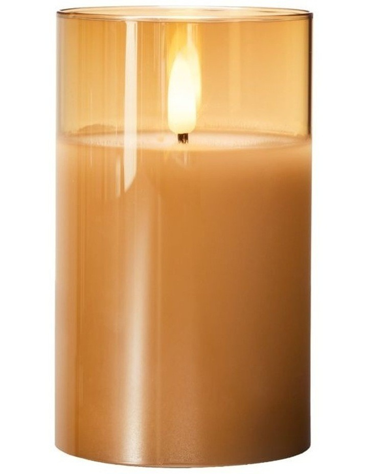 MW Let's Get Lit LED Flameless Candle Glass Hurricane Gold 15cm Gift Boxed