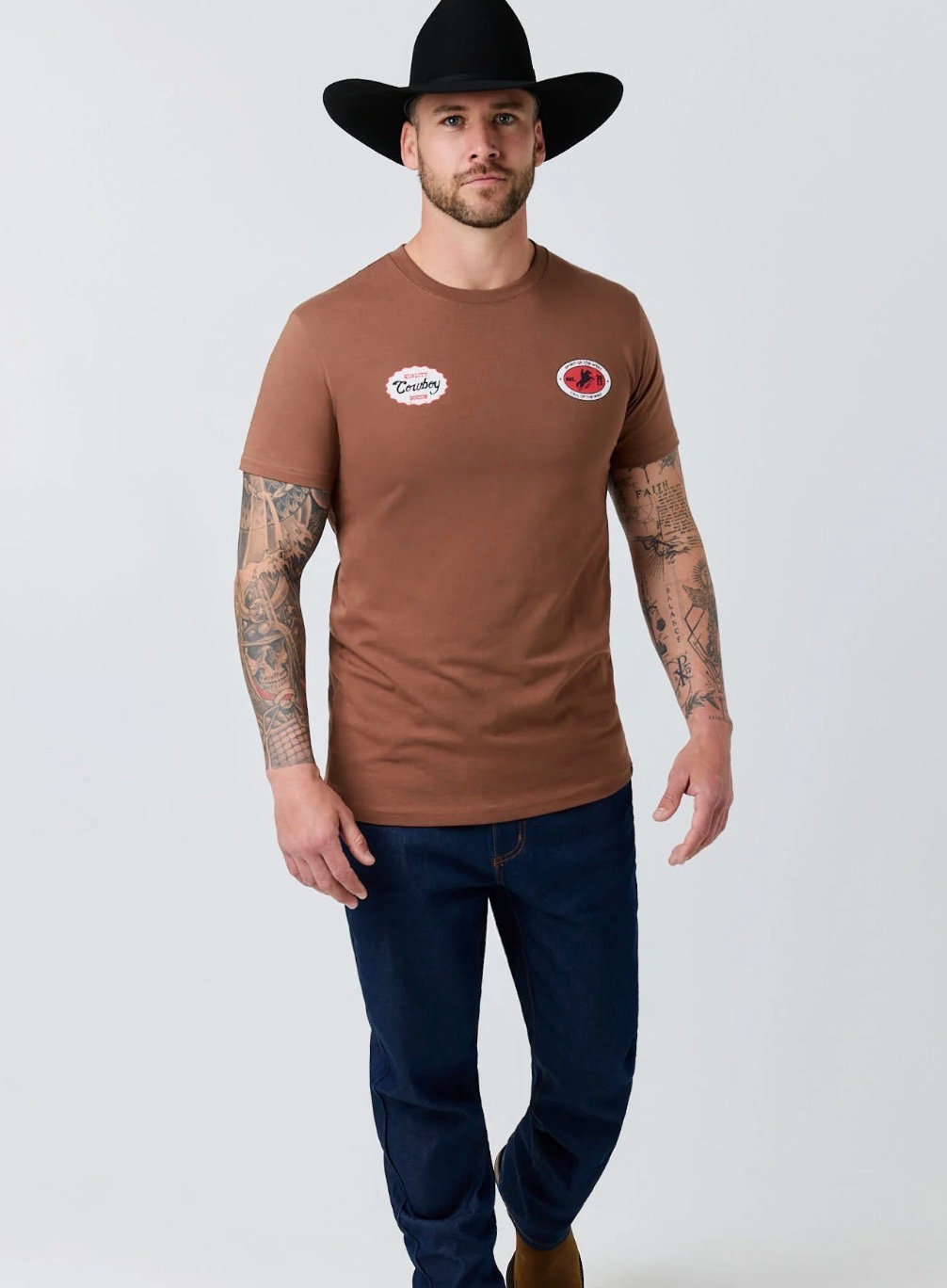 Grayson Mens Stock Fit T-Shirt - Washed Saddle Brown