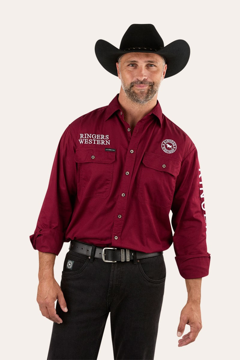 Hawkeye Mens Full Button Work Shirt - Burgundy