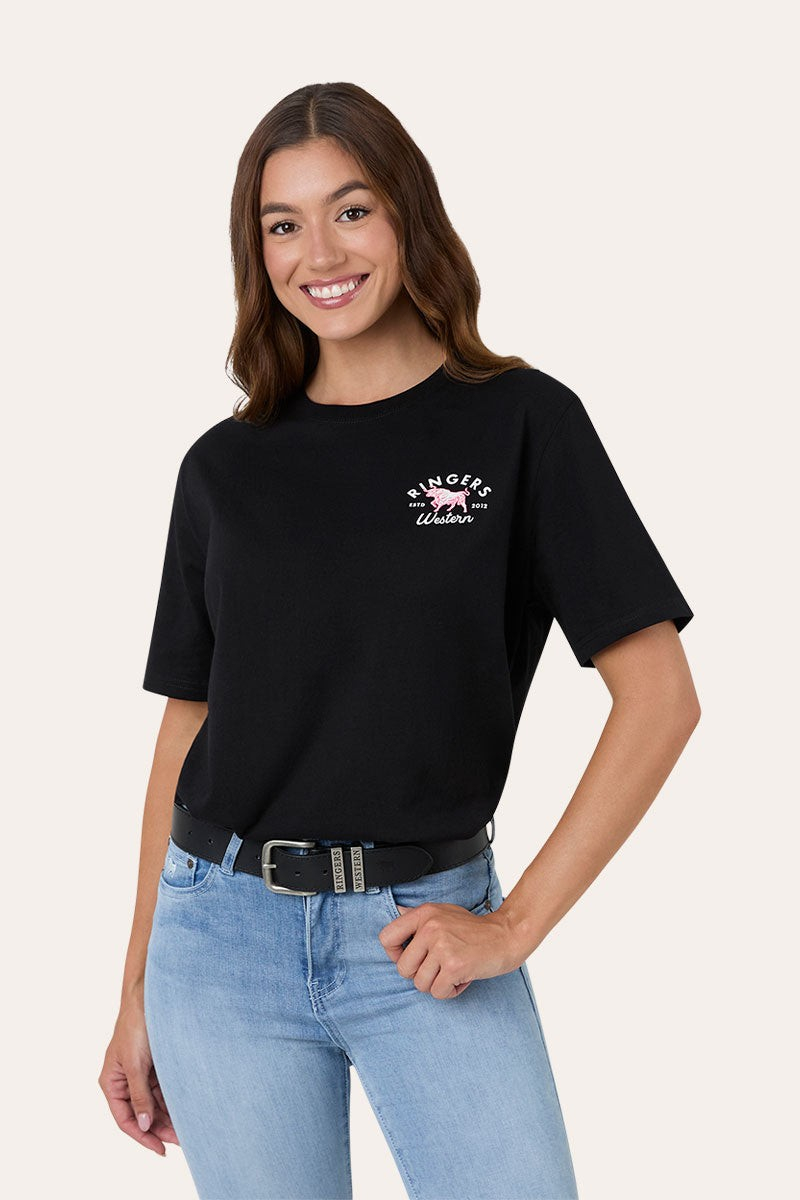 Hometown Womens Loose Fit T-Shirt - Black / Melon