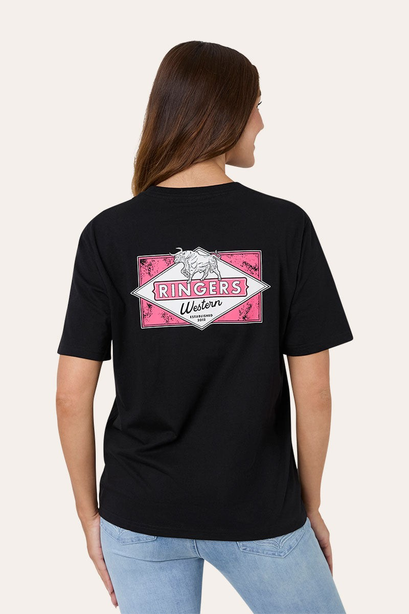 Hometown Womens Loose Fit T-Shirt - Black / Melon - Image 2