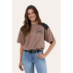 Lets Horse Around Womens Oversized T-Shirt - Camel / Charcoal