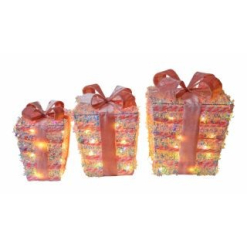 Set of 3 Pink Gift Boxes w Lights