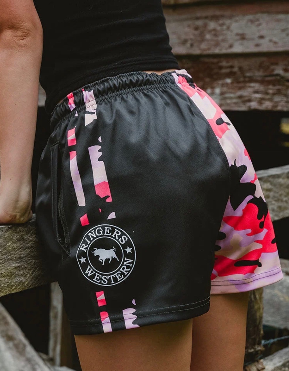 Camo Mens Footy Short - Charcoal / Pink Camo
