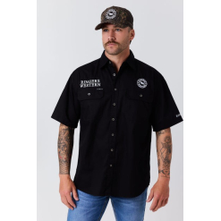 Hawkeye Mens Full Button Short Sleeve Workshirt - Black Camo