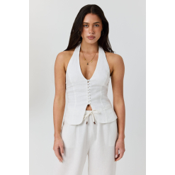 Fallon Womens Linen Halter Top - White